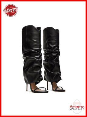 Slouchy Knee High Open Toe Stiletto Heel Pull On Boots Sandals